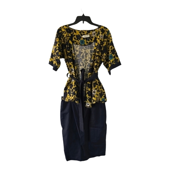 African Print Women's Floral Print 2PIECE Set Skirt&Open Top W Belt art to wear - Picture 1 of 11
